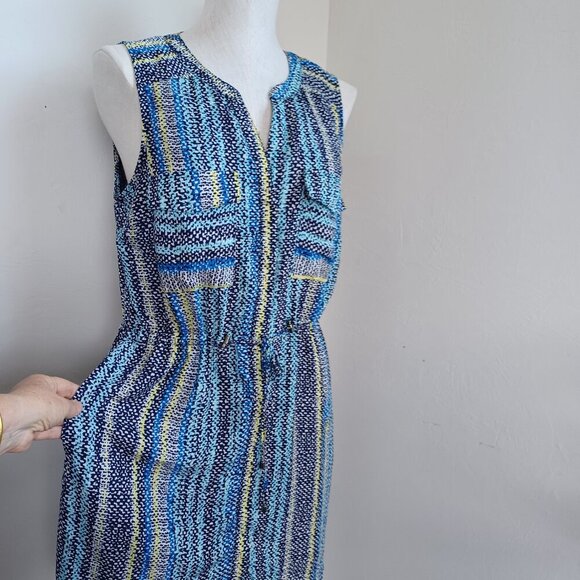 Skies Are Blue Shirt Dress Colorful Sleeveless Button Front Tie Waist Womens L - Picture 10 of 16